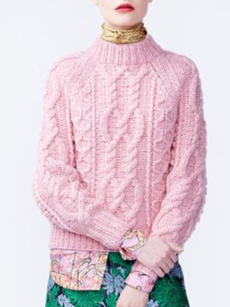 

Vintage Casual Simple Woven Sweater, Pink, Pullovers