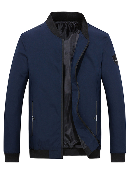 

Casual Solid Bomber Jackets, Navy blue, Jacket