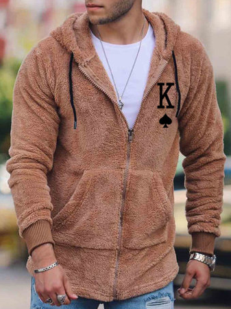 

Fleece Letter K Hoodie Outerwear, Khaki, Jackets & Coats