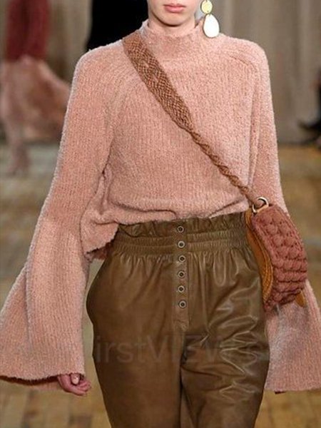 

Work Daily Vintage Basic Elegant Flare Sleeve Sweater, Pink, Pullovers