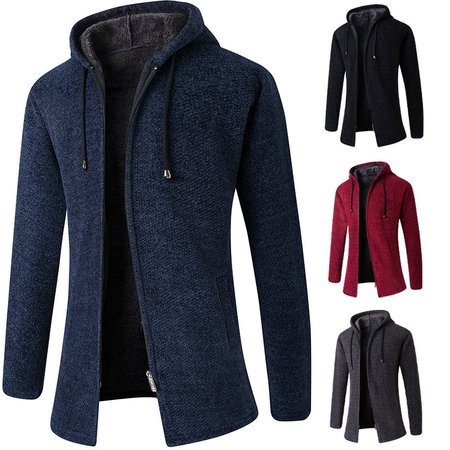 

Men's Basic Zipper Long Sleeve Hooded Trench Coat, Navyblue, Outerwear