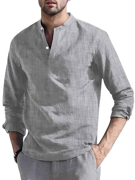 Cotton-Blend V Neck Shirts & Tops, Gray, Shirt