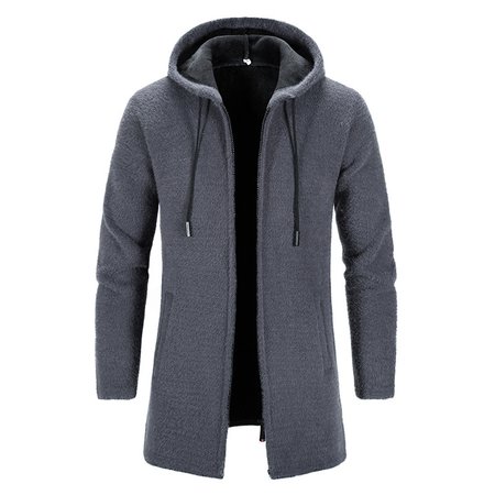 

Men's Zipper Hooded Plain Long Sleeve Trench Coat, Deep gray, Outerwear