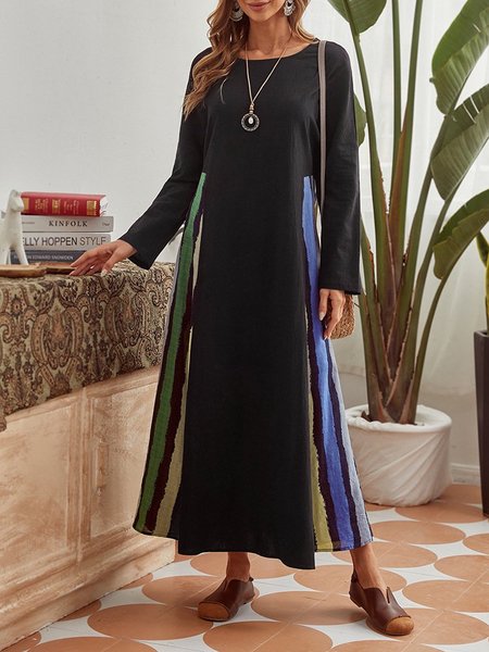 

Cotton Striped Dresses, Black, Maxi Dresses