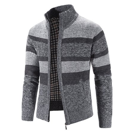 Long Sleeve Casual Stand Collar Sweater coat, Deep gray, Outerwear