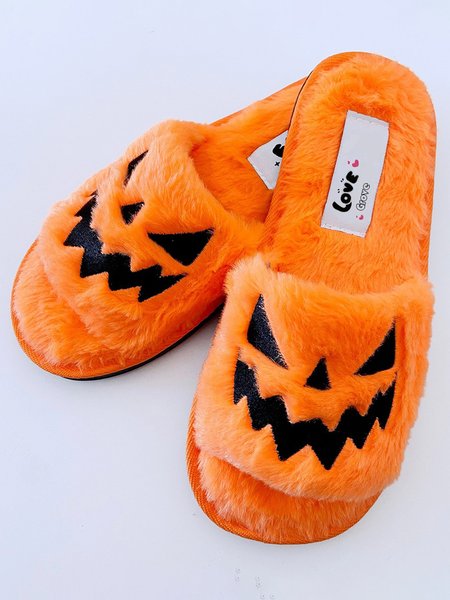 

Casual Halloween Pumpkin Plush Slipper, Orange, Sandals