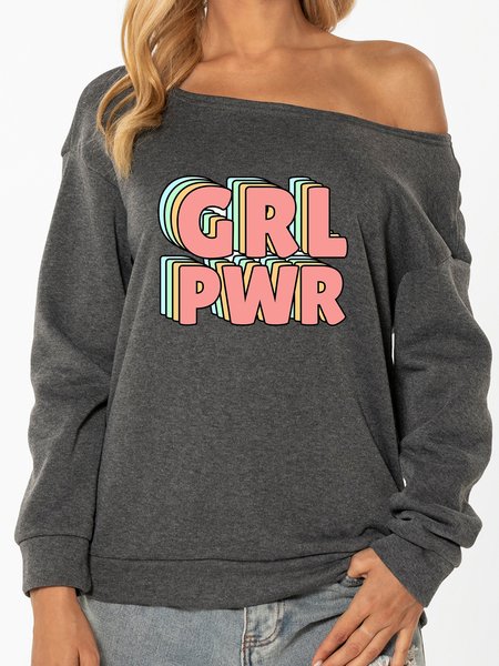 

Unocis Grl Pwr Print Off Shoulder Sweatershirt, Gray, Sweatshirts