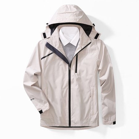 

Men's Solid Zipper Hooded Long Sleeve Jackets, Off white, Jacket