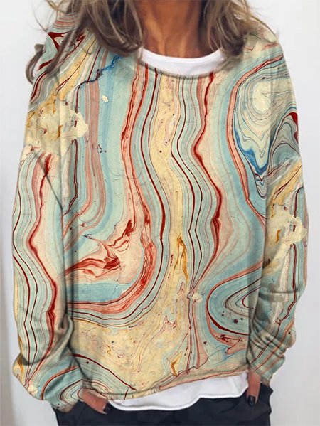 

Printed Long Sleeve Round Neck Vacation Shirts & Tops, As picture, T-Shirts