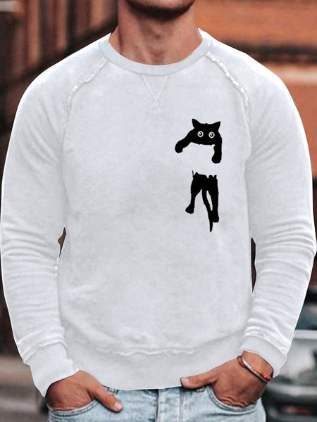 

Funny Cat Casual Long Sleeve Sweatshirt, White, Hoodies&Sweatshirts