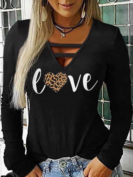 

Black Letter Printed Long Sleeve Cutout Sexy Casual Party Shirts & Tops, Tops