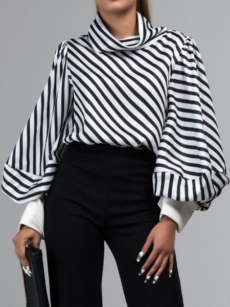 

Elegant Long Sleeve High Neck Top, Black, Blouses and Shirts