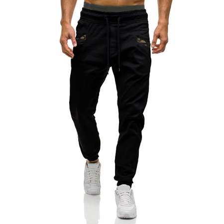 

Plain Casual Elastic waist Pants, Black, Pants