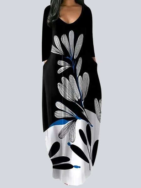 

Floral Printed Long Sleeves Maxi Weaving Dress, Gray, Maxi Dresses