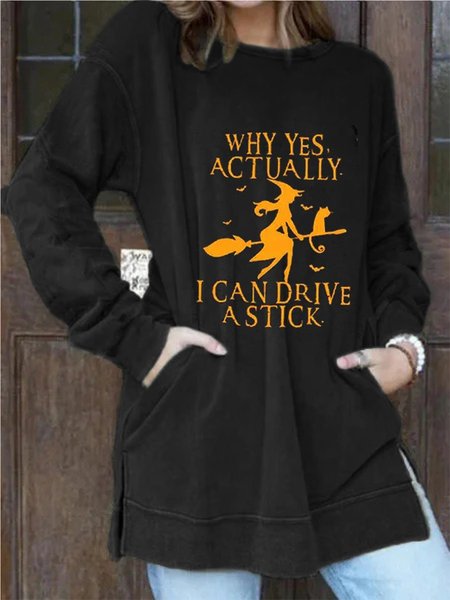 

Casual Letter Round Neck Long Sleeves Tops, Black, T-Shirts