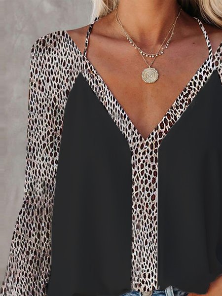 

Holiday Long Sleeve Leopard Printed Shirt, Black, Blouses and Shirts