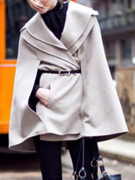 

Elegant Solid Pockets Outerwear, Light gray, Coats