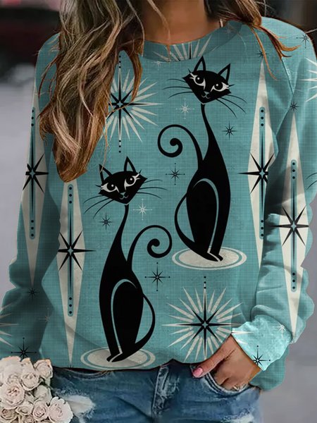 

Mid Century Meow Retro Atomic Cats Sweatshirt, Blue, Long sleeves