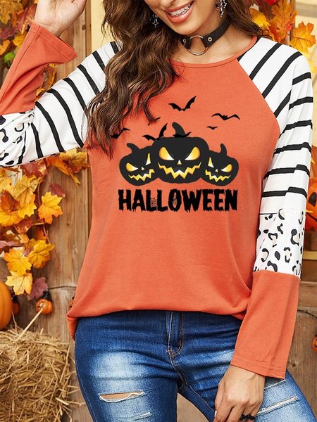 

Stripes Pumpkin Raglan Sleeve Top, Orange red, Long sleeve tops