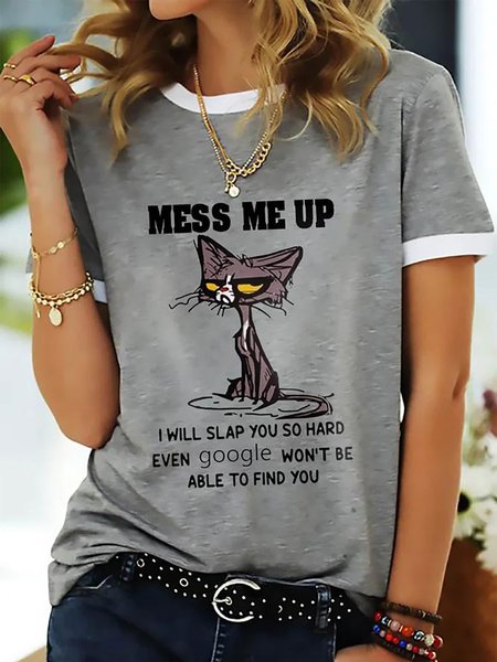 

Black Cat Piss Me Off I Will Slap You So Hard Funny Graphic Ringer Tee, Gray, T-shirts