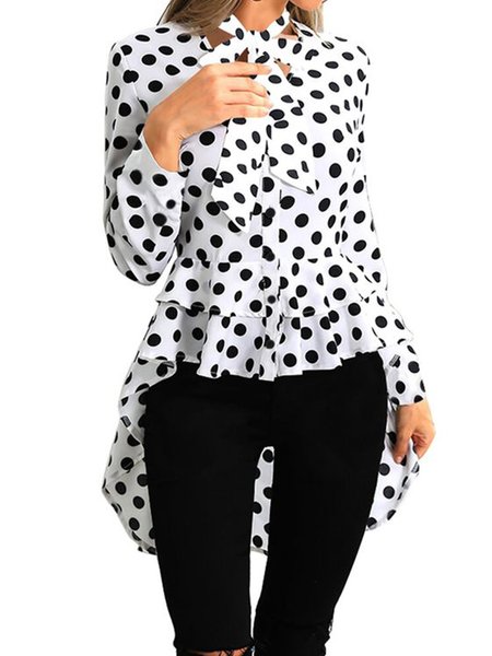 

Long Sleeve Polka Dots Daily Top, White, Blouses and Shirts