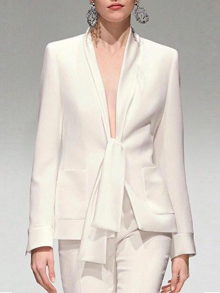 

Long Sleeve Lapel Regular Fit Lady Outerwear, White, Blazers