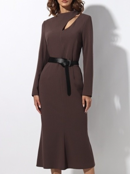 

Fall Work Formal Date Lady Non-Stretch Asymmetric Lady Dresses, As picture, Midi Dresses
