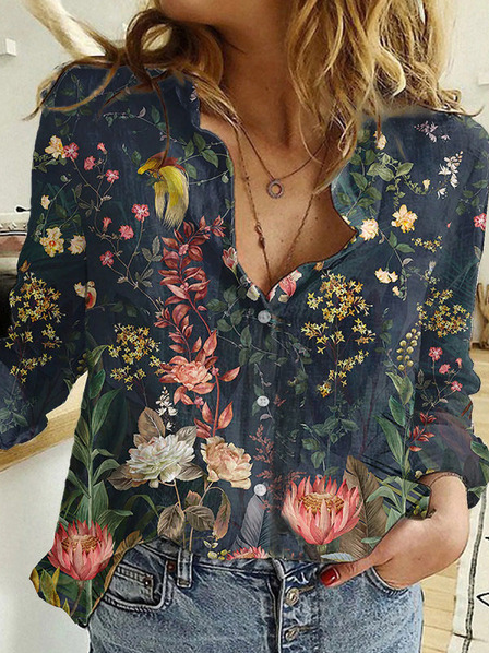 

Cotton Blends Shirts & Tops, Dark_blue, Blouses & Shirts