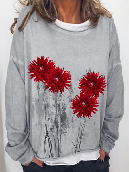 

Casuale Maniche Lunghe Girocollo taglia grande Stampato Top Felpe, Grigio, T-Shirts
