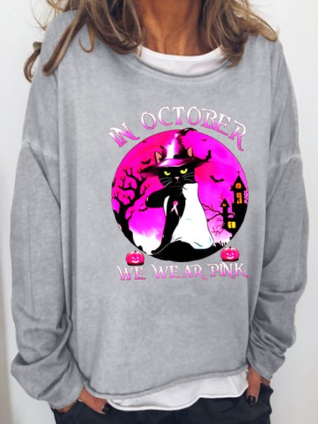 

Black Cat In October We Wear Pink Sweatshirt, Light gray, Hoodies&Sweatshirts