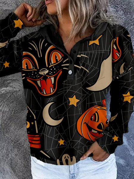 

Halloween Pumpkin Buttoned Hoodie, Black, Sweatshirts & Hoodies