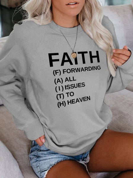 

"Faith" printed round neck long-sleeved cotton-blend sweatshirt, Gray, Hoodies&Sweatshirts