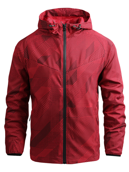 

Mens Rain Jacket Waterproof with Hooded Hiking Coat Lightweight Windbreaker, Red, Outerwear