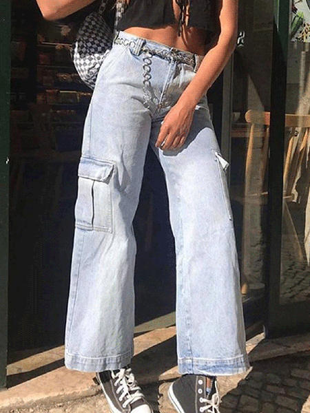 

Denim Pockets Pants, Blue, Jeans
