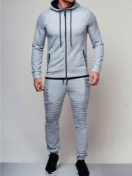 

Long Sleeve Basics Solid Zip up Hoodie & Jogging Pants Sets, Light gray, Hoodies&Sweatshirts