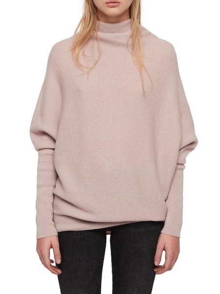 

Long Sleeve High Neck Solid Daily Sweater, Pink, Pullovers
