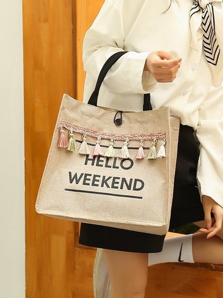 

Casual Simple Letter Tassel Bag, Black, Women's Bags