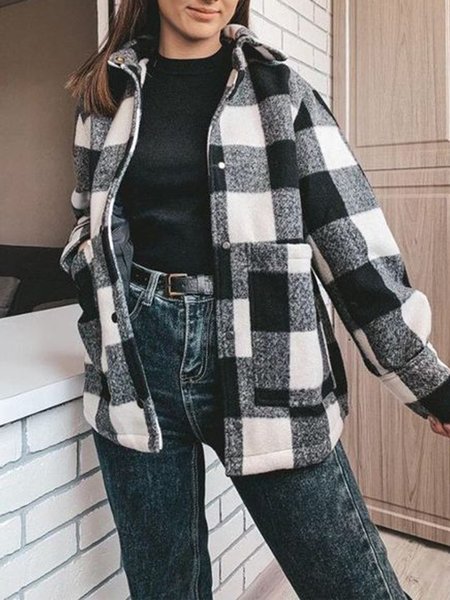 

Black-white Checked Pockets Outerwear, Coats