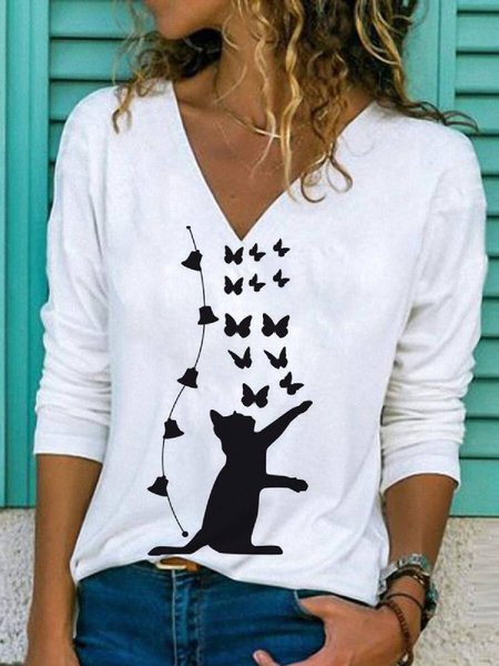

Casual Animal Shirts & Tops, White, T-Shirts