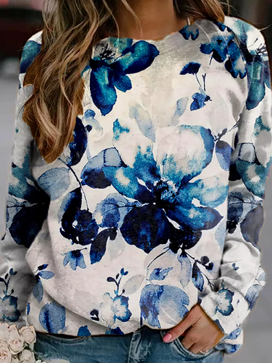 

Floral Cotton Blends Casual Sweatshirts, Blue, Sweatshirts & Hoodies