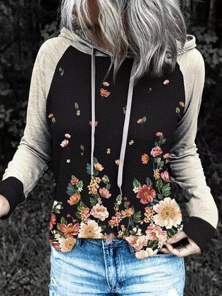 

Floral Printing Cotton Blends Shirts & Tops, Black, Sweatshirts & Hoodies