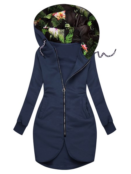 

Pure Color Cotton Blends Outerwear, Blue, Outerwear