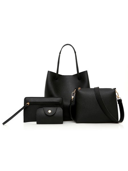 JFN Casual 4PCS PU Crossbody Shoulder Handbag, Black, Women's Bags