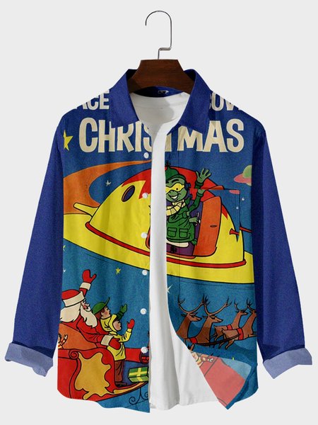 

Casual Christmas Shirts & Tops, Blue, Men's shirts