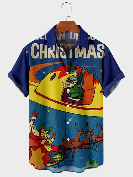 

Long Sleeve Shirt Collar Christmas Shirts & Tops, Navy blue, Men's shirts