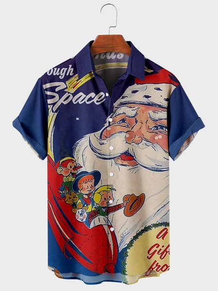 

Short Sleeve Christmas Shirt Collar Shirts, Blue, Shirts ＆ Blouse