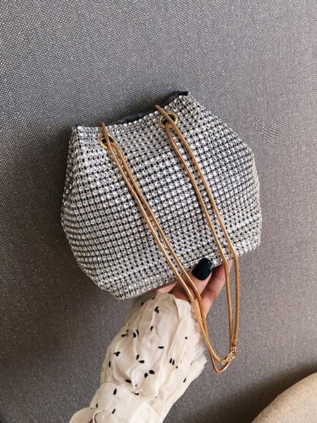Simple Rhinestone Drawstring Bucket Bag, Silver, Bags