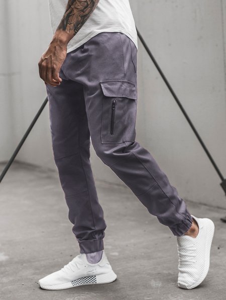 

Side zipper pockets adorn casual long pants, Deep gray, Pants