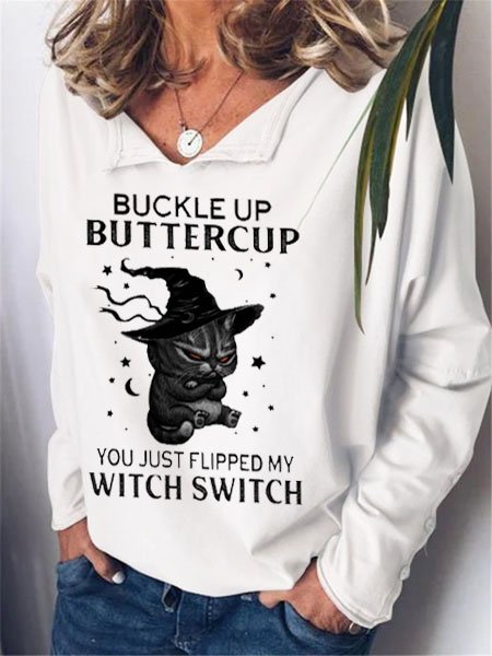 

Women's Animal Letter Casual Cotton blends Shirts & Tops, White, Long sleeve tops