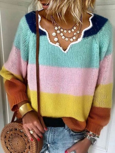 

Casual Color Block Striped Sweater, Stripe, Pullovers